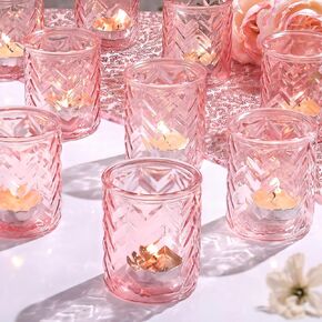 LAMORGIFT 12 PCS Blue Votive Candle Holders - Blue Tealight Candle Holders for Wedding Party Decorations - Votive Candle Holders Bulk for Wedding Reception, Bridal Shower, Baby Shower Party Decor
