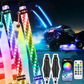 2PCS 3FT Whip Lights,with Spring Base,Spiral RGB RF Wireless Remote,500 Kinds Patterns 600 Kinds of Color Combinations,RGR Chasing Lighted Antenna Whips,for UTV, ATV, Off Road, Truck,RZR.