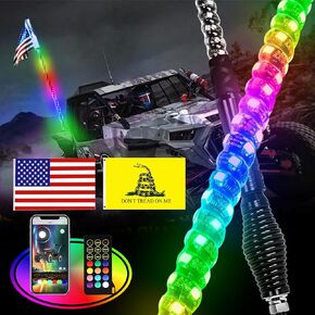 YISWHIS Super Bright Colorful RGB LED Whip Light,Chasing Lighted Whip Lights, Spring Base, IP67, DIY App and Remote Control, Plug and Play,Fit for ATV, UTV, Boat,Truck【 2FT】