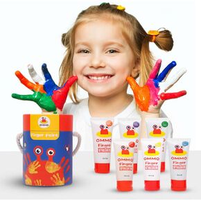 طلاء أصابع قابل للغسل من أومو للأطفال الصغار، 6 ألوان × 2.1 أونصة سائلة × 60 مل، طلاء أصابع غير سام لمستلزمات الرسم الفنية للأطفال (6 ألوان) in Kuwait