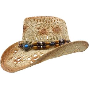 SAJUZEN Straw Cowboy Hat Men's Women's Classic Vintage Western Straw Cowgirl Hat Sun hat