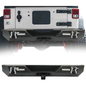 Tokmowin Rear Bumper Compatible with 1997-2006 Jeep Wrangler TJ & Unlimited, Off Road Full Width Bumper w/2 X 18W LED Lights, 2" Hitch Receiver & D-Rings (Textured Black)