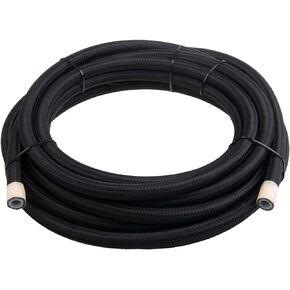 6AN PTFE E85 Fuel Line Hose Braided Nylon Stainless Steel Oil Gas Hose 10FT Black(5/16 Inch ID) (AN6 10FT, BLACK)