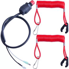 Vkinman Universal Boat Outboard Lanyard Engine Motor Kill Urgent Stop Switch and 2 pcs Safety Lanyard Tether Cord Replacement for YamahaTohatsu Honda Outboard Motors