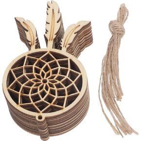 ARTIBETTER Mini Dream Catcher 20pcs Set, DIY Home Decoration Pendant Wooden Accessories Timber Wall Ornaments Dream Catcher (Beige, Third Pattern)