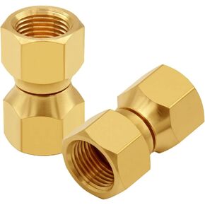 Uenede 2PCS Brass 3/8 Flare Female Swivel Coupler, 3/8" Tube OD SAE 45 Degree Nut Gas Adapter Nipple Pipe Fitting Connector
