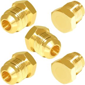 Joywayus Brass 1/2" Tube OD SAE 45 Degree Flare Tube Fitting Pipe Plug Outer Hex Thread Socket Plug Gas Fitting (Pack of 5)
