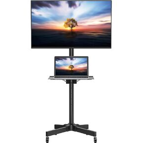BONTEC Mobile TV Stand with Tilt, Rolling TV Stand Fits 23-60" LED, LCD, OLED, Flat Curved TVs Up to 88 lbs, Height Adjustable TV Cart with Laptop Shelf, Max VESA 400x400mm