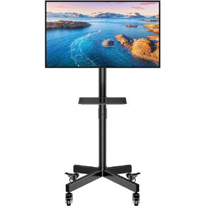 FORGING MOUNT Mobile TV Cart for 23-60 Inch Flat Curved Screen TVs, Height Adjustable Tilt Rolling TV Stand with Locking Wheels Up to 88lbs, Portable Stand with Laptop Shelf Max VESA 400x400mm