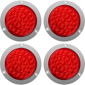 FSBCGT 4" Round 24 LED Trailer Tail Light Stop Turn Signal Brake Marker Clearance Running Lights w/Chrome Bezels for Truck Trailer RV Jeep UTE UTV (Pack of 4)