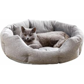 Made4Pets Cat Beds for Indoor Cats - Dog Beds for Small Dogs, Round Pet Bed for Puppy and Kitten, Washable Dog Bed with Anti-Slip Bottom, Removable Dual-Fabric Cushion for All Season, Grey
