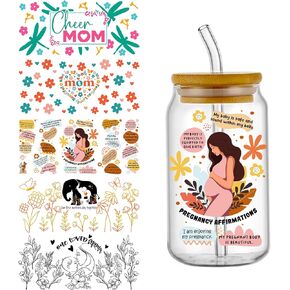 5 Sheet UV DTF Cup Wrap Transfer Stickers for Glass, Rub on Transfers Decal for 16OZ Glass Cups Furniture Craft Wood DIY Crafts (Valentine's Day)