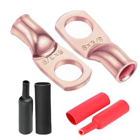 15 Pack Battery Terminal Connectors, 8 Gauge Wire Connectors 3/8" Stud Battery Cable Ends UL Heavy Duty Wire Lugs, Bare Copper Eyelets with 16 Pcs 3:1 Heat Shrink Tubing (8 AWG 3/8 Inch)