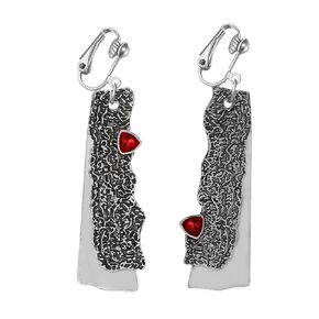 RLHRNDE Handmade Vintage Silver Earrings Clip On for Women Girls Retro Bohemian Ancient Trees Bark Shaped Inlay Red Crystal Dangle Drop Statement Earrings Asymmetrical Jewelry Gifts (Tree Skin)