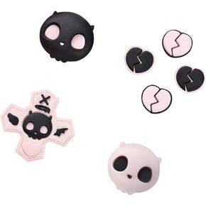 GeekShare Silicone Cross D-Pad Button Caps Set Joystick Cover - Cute ABXY Key Buttons Sticker Compatible with Nintendo Switch/OLED Joy Con - Sweetheart Skull