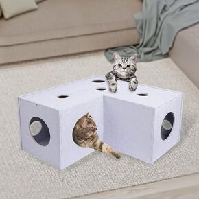 Meeyoview Cat Tunnel, Felt Cat Tunnels for Indoor Cats, Peekaboo Cat Hideaway Cave, L-Shape Cat Tunnel Bed, Interactive Cat Cube Toys for Small Medium Large Cats
