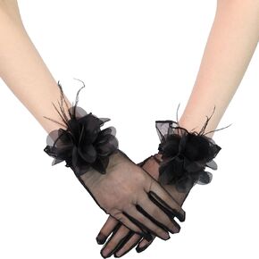 Goiruiya Tulle Short Gloves Floral Tea Party Gloves for Women Wedding Accessories