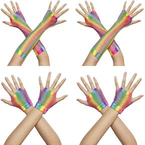 قفازات Anlaey Fishnet القابلة للتمدد بدون أصابع في الثمانينيات وإكسسوارات الحفلات زي شبكي مع حلقة إصبع للنساء in Kuwait