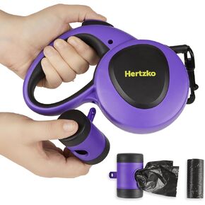 Hertzko Heavy Duty Retractable Dog Leash with Built-in Poop Bag Holder + Water Dispenser/Bottle - Purple & Black, 16 Ft, Small, Medium & Large Dogs Up to 110lbs, Heavy Duty Purple Leash w/Thick Rope