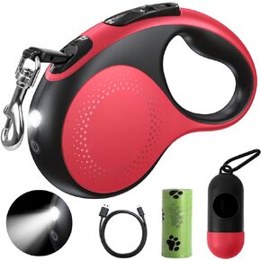Retractable Dog Leash with Led Light, Douexio 16ft Rechargeable Walking Dog Leash for Small Medium Dogs Up to 66 lbs,360° Tangle-Free, One-Button Control, High Strength Hook