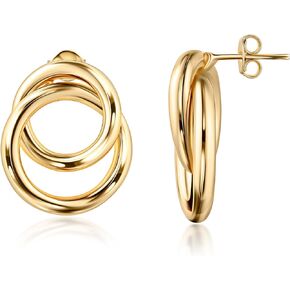 Barzel 18K Gold Plated Double Loop Dangling Earrings, High Polish Finish, Intertwined Design, Gold Tone, Made in Brazil