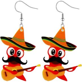 Dreuyet Cinco de Mayo Earrings Mexican Earrings for Women Girls Funny Fiesta Pepper Racket Rainbow Horse Hat Cactus Guitar Earrings Colorful Pinatas Sombrero Dangle Mexican Earrings Mexico Holiday Accessories Jewelry Gifts