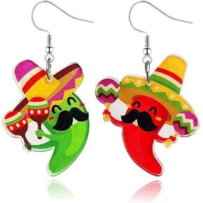 Dreuyet Cinco de Mayo Earrings Mexican Earrings for Women Girls Funny Fiesta Pepper Racket Rainbow Horse Hat Cactus Guitar Earrings Colorful Pinatas Sombrero Dangle Mexican Earrings Mexico Holiday Accessories Jewelry Gifts in Kuwait