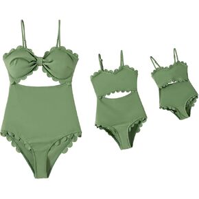 IFFEI Mommy and Me Matching Outfits Women's One Piece Swimsuits Cutout Scallop Trim Monokini Swimwear Bathing Suit in Kuwait