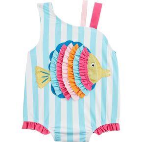 Mud Pie Girls Glitter Fish Applique 1pc Swimsuit, 5T