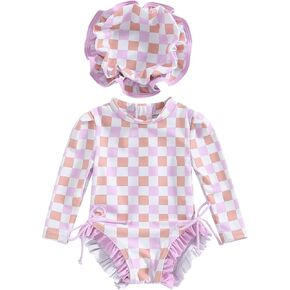 pengnight Toddler Baby Girl Swimsuit One-Piece Long Sleeve Ruffle Floral Print Rash Guard Zipper Bathing Suit