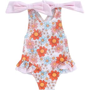 Toddler Girls Summer One Piece Bathing Suit Kids Girl Swimsuit Cute Floral Ruffles Swimwear Sleeveless Beach Wear