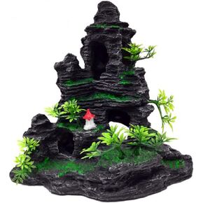 Aquarium Ornament - Mountain View Stone Tree Rock Cave Fish Tank Decorations with Small Pavilion
