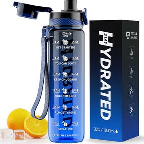 Mevoly All-New Water Bottle, 32 oz Motivational Water Bottles with Time Marker-Tritan & BPA Free, Sports Water Bottle with Times to Drink, No Straw, Leak Proof & Wide Mouth for Gym Fitness