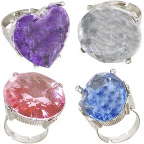 The Dreidel Company Giant Faux Diamond Ringon Metal Ring, Costume Accessory, Party Favor, 1" (4-Pack)