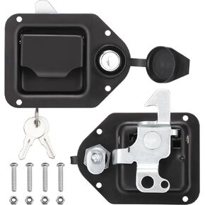Loclink Truck Tool Box Lock Replacement, Black Paddle Latch, Stainless Steel Pull Handle Standard Flush Mount Lock for Trailer Toolbox RV Handle Motorhome Patrol Car, 2pc