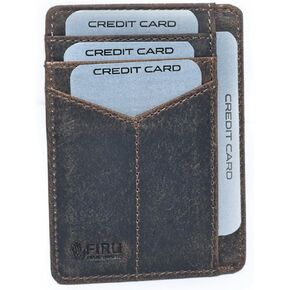 Firu-Handmade Buffalo Leather Slim Bifold Wallet for Men with RFID Blocking-Slim with 8 Card Slots-Extra Capacity with 2 ID Windows-Vintage Design (Buffalo Brown)
