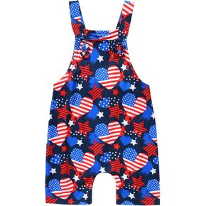 4th من يوليو طفل رضيع أفرول العلم الأمريكي رومبير حزام بذلة يوم الاستقلال الزي ملابس الصيف مجموعة قصيرة غير رسمية in Kuwait
