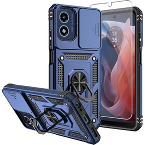for Moto G 5G 2024 Case,with Screen Protectors and Camera Cover,[Military Grade] 16ft.Drop Tested Cover with Magnetic Kickstand Protective Case for Motorola G 5G 2024, Blue