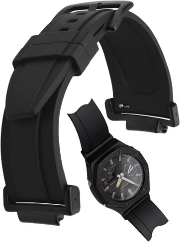 استبدال حزام مطاطي للرجال من JETHENG لساعة Casio G-SHOCK GA-2100 GA-2110 DW-5600 GLX-5600 للسيدات في الهواء الطلق مقاومة للماء من السيليكون وإبزيم حزام المعصم (أسود) in Kuwait