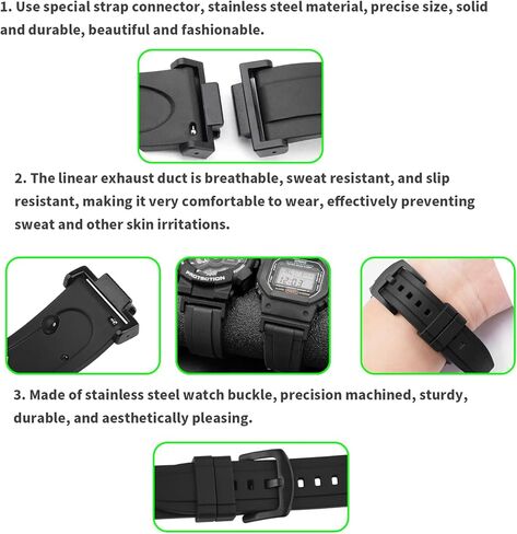 استبدال حزام مطاطي للرجال من JETHENG لساعة Casio G-SHOCK GA-2100 GA-2110 DW-5600 GLX-5600 للسيدات في الهواء الطلق مقاومة للماء من السيليكون وإبزيم حزام المعصم (أسود) in Kuwait