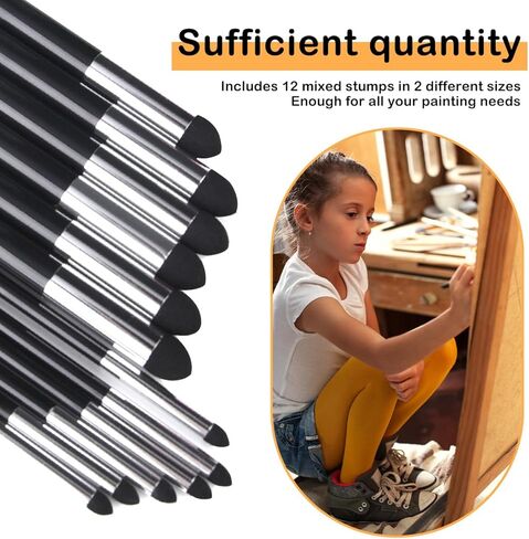 12 Pieces Sketch Blending Sponge Pens Double Headed Washable and Reusable Sketching Wipe Pen, Blending Stumps Drawing Art Blenders for Student Artist Highlighting Shadow Detail Correcting in Kuwait