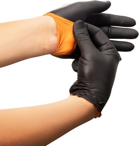 HALYARD BLACK-FIRE Nitrile Exam Gloves w/QUICK CHECK, Breach Detection, Powder-Free, 5.5 mil, 9.5", Black/Orange in Saudi Arabia