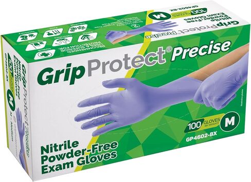 قفازات فحص النتريل الدقيقة من GripProtect | 4 مل | تصنيف كيميائي | (متوسط، 100) in Kuwait