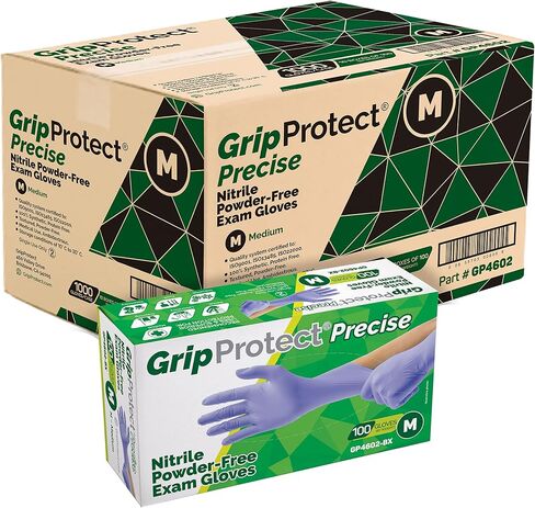 قفازات فحص النتريل الدقيقة من GripProtect | 4 مل | تصنيف كيميائي | (متوسط، 100) in Kuwait