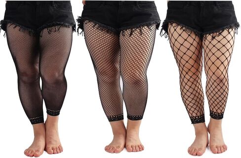 Phedrew Women's Plus Size Fishnet Stockings 3 Pairs High Waist Stretchy Footless Tights in Kuwait