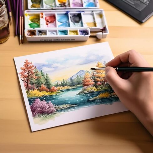 SUMERX 90 ورقة ألوان مائية، ورق فني جاهز للقص بوزن 120 رطل للأطفال، ورق رسم بالألوان المائية بالضغط البارد مقاس 5 × 7 بوصات للطلاب البالغين، أبيض طبيعي in Kuwait