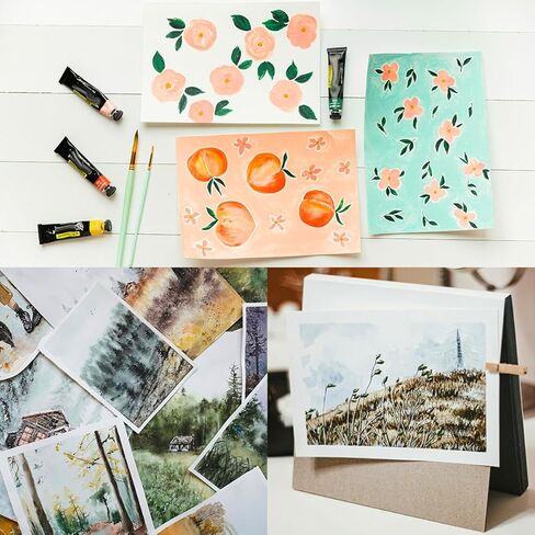 SUMERX 90 ورقة ألوان مائية، ورق فني جاهز للقص بوزن 120 رطل للأطفال، ورق رسم بالألوان المائية بالضغط البارد مقاس 5 × 7 بوصات للطلاب البالغين، أبيض طبيعي in Kuwait