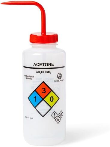 United Scientific™ UniSafe™ Acetone Vented Wash Bottle, 1000 mL, Designed for use in the Laboratory, Classroom, or Home, Pack of 4, LDPE in Kuwait