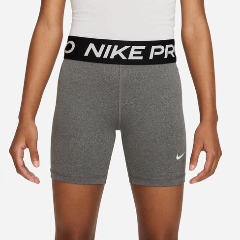 شورت Nike Pro Big Kids (للبنات) Dri-FIT مقاس 5 بوصات (كربون هيذر/أبيض، FB1081-091) in Saudi Arabia