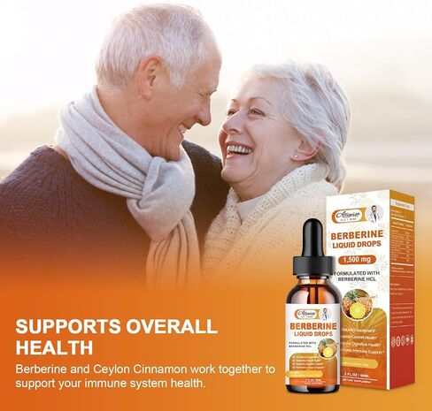 Alliwise Berberine Supplement Liquid Drops with Ceylon Cinnamon, Bitter Melon for Immune System & Digestive System Supports -Premium Berberine 1500mg with Pure Ceylon Cinnamon -2 Fl Oz in Kuwait